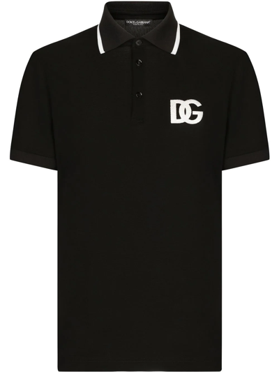 Dolce & Gabbana Logo-embroidered Polo Shirt In Black
