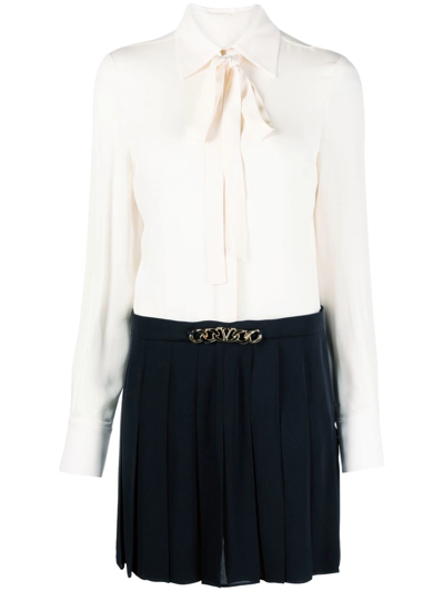 Valentino Pussy-bow Collar Shirt Dress In Nude