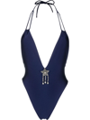 ALESSANDRA RICH CRYSTAL-EMBELLISHED OPEN-BACK SWIMSUIT