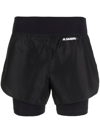 Jil Sander Logo Tech Layered Running Shorts In Schwarz