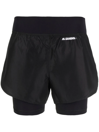Jil Sander Logo Tech Layered Running Shorts In Black