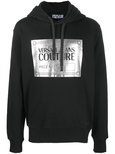 Versace Jeans Couture Metallic Logo-print Cotton Hoodie In Black