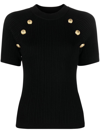 Balmain Button-detail Short-sleeve Top In Black
