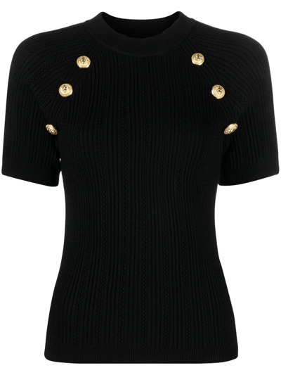 Balmain Button-detail Short-sleeve Top In Black