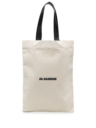 Jil Sander Logo-print Tote Bag In Neutrals