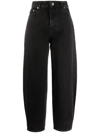 Ganni Black Pants With High Waist And Logo Patch On The Rear In Cotton Woman In Schwarz