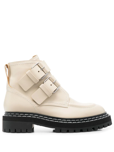 Proenza Schouler Beige Lug Sole Buckle Boots In 16054 Natur