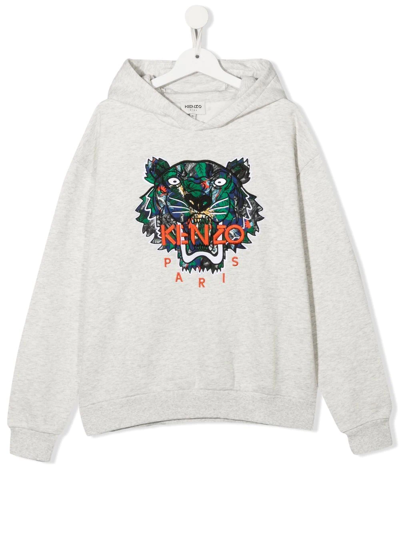 Kenzo Tiger Head Long-sleeve Hoodie In Grey