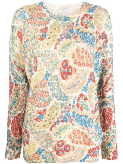 Etro Wool And Alpaca Jumper With Print In Multicolor