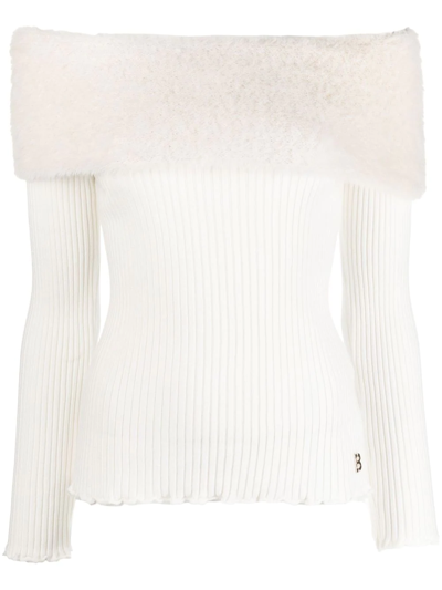 Blugirl Faux-fur Trim Drop-shoulder Top In Bianco