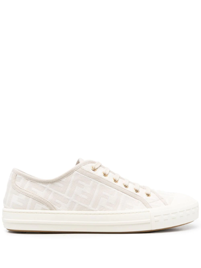 Fendi Logo-print Sneakers In Nude