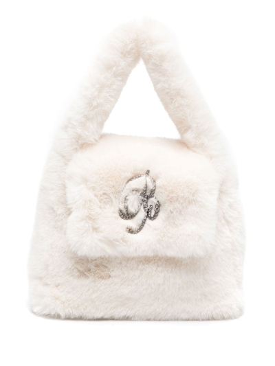 Blumarine Kids' Faux-fur Detail Tote Bag In Weiss
