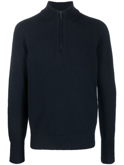 Drumohr Zip-front Knitted Jumper In Blue