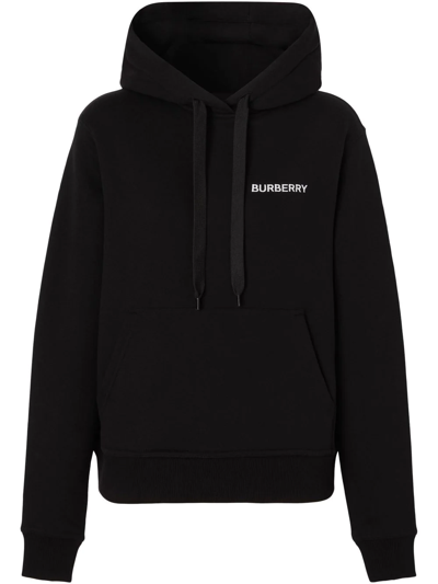 Burberry Poulter Logo-embroidered Cotton Hoodie In Black