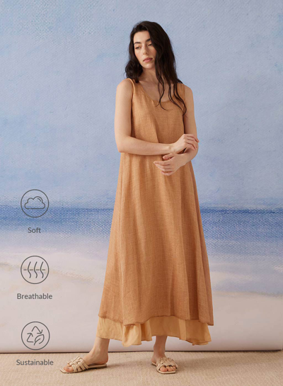 Nap Loungewear Double-layered Sleeveless Dress In Brandy