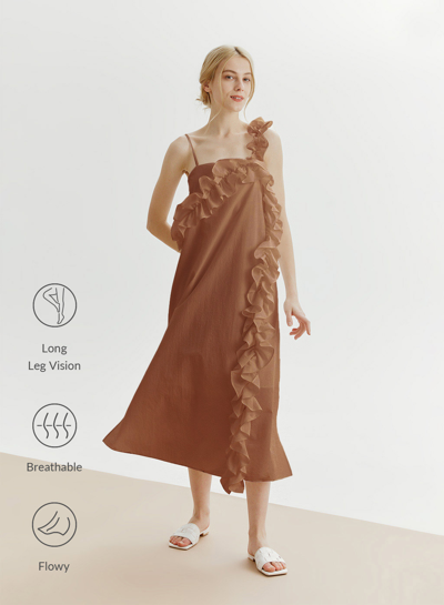 Nap Loungewear Ruffle Detail Midi Dress In Apricot