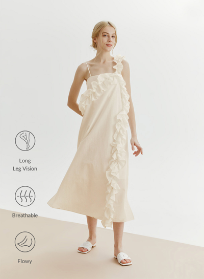 Nap Loungewear Ruffle Detail Midi Dress In Ecru White