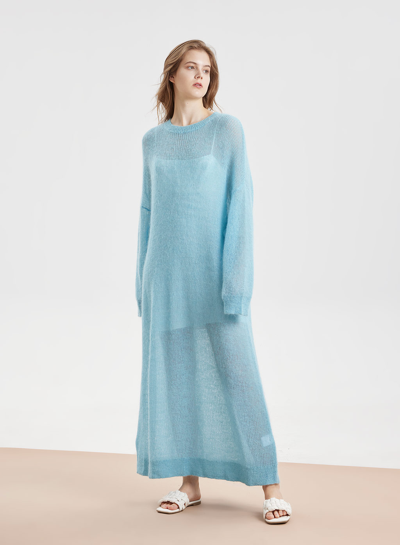 Nap Loungewear Loose Mohair Knit Dress In Sky Blue