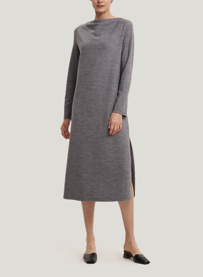 Nap Loungewear Split-side 100% Wool Maxi Dress In Middle Grey