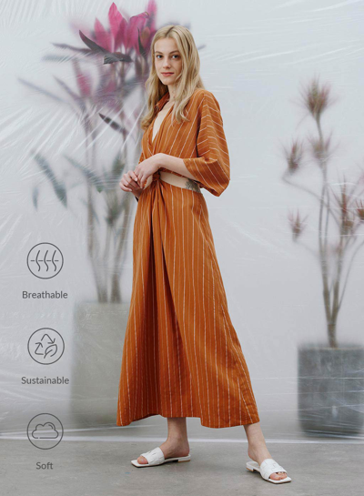 Nap Loungewear Twist-waist Shirt Dress In Orange Line