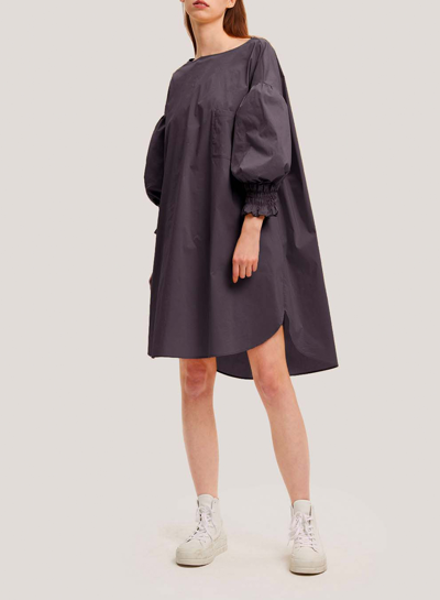 Nap Loungewear Puff-sleeve Cotton Dress In Dark Grey