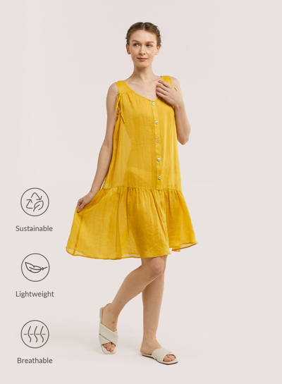 Nap Loungewear Ramie Sleeveless Dress In Saffron