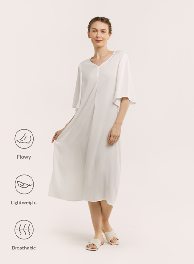 Nap Loungewear Oversized V-neck Dress In Pearl White
