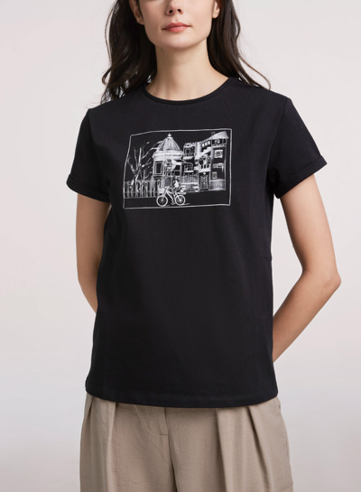 Nap Loungewear Printed Cotton T-shirt In Black Bicycle