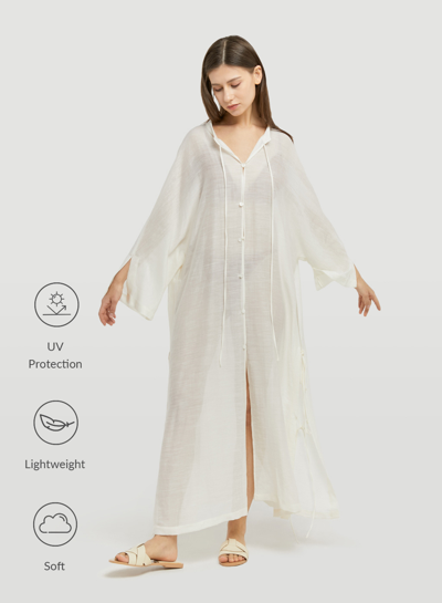 Nap Loungewear Semi-sheer Long-sleeve Dress In Ecru White