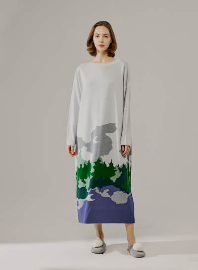 Nap Loungewear Landscape Jacquard Knit Dress In Reflection Lake