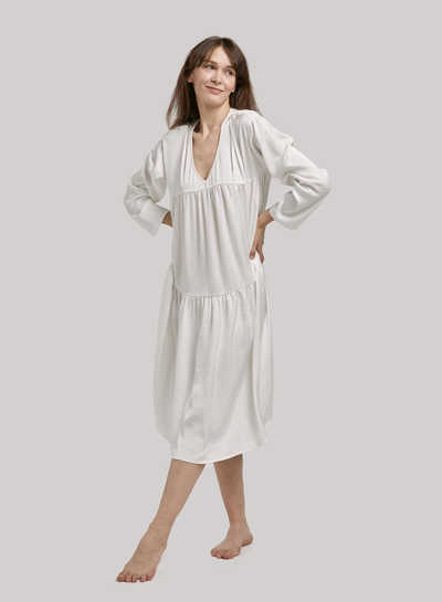 Nap Loungewear V-neck Long-sleeve Dress In White