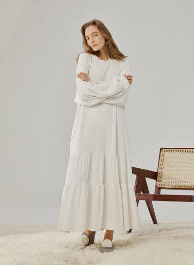 Nap Loungewear Casual Tiered Maxi Dress In Pearl White
