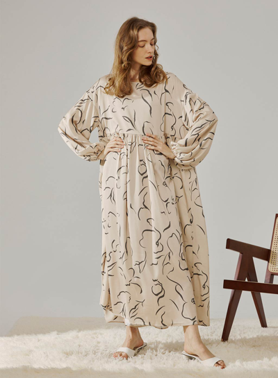 Nap Loungewear Art Print Maxi Dress In Ivory Track