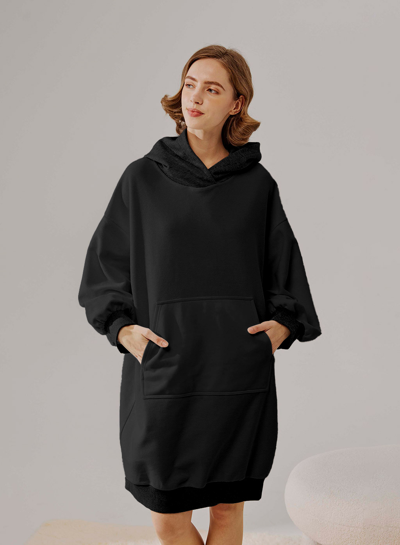 Nap Loungewear Two-tone Hoodie Dress In Black