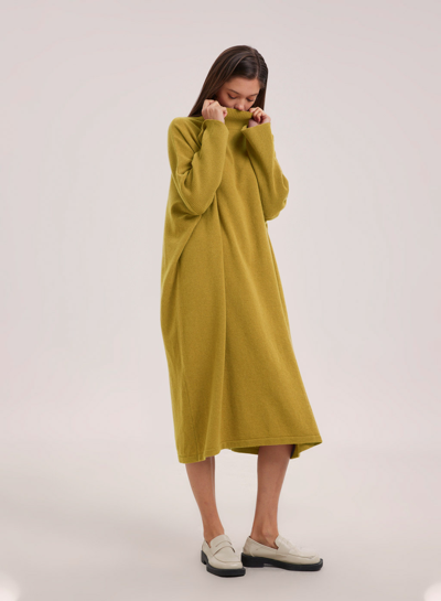 Nap Loungewear Flared Camel Hair Long Dress In Lemon Yellow