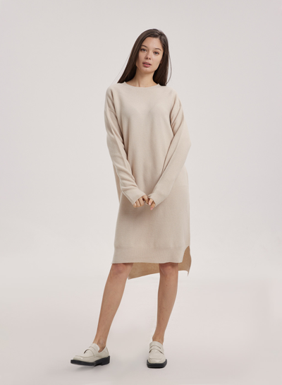 Nap Loungewear High-low Wool Sweater Dress In Cream