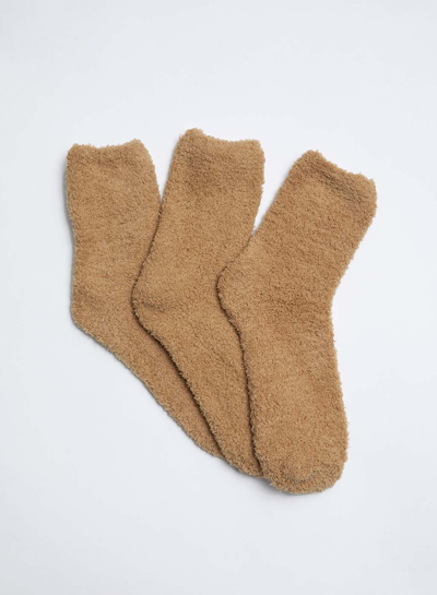 Nap Loungewear Fuzzy Plush Socks In Camel