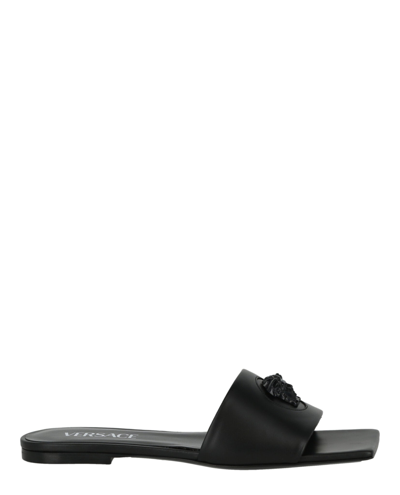 Versace La Medusa Flat Sandals, Female, Black, 40 In Black/black