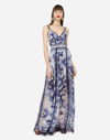 DOLCE & GABBANA LONG MAJOLICA-PRINT CHIFFON DRESS