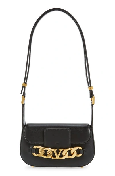 Valentino Garavani Small V Logo Chain Leather Shoulder Bag In Nero