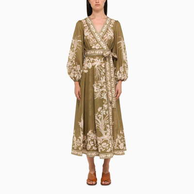 Zimmermann Long Olive Green Anneke Dress | ModeSens