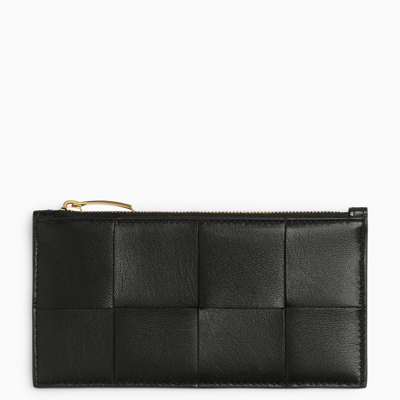 Bottega Veneta Black Woven Card Holder With Zip