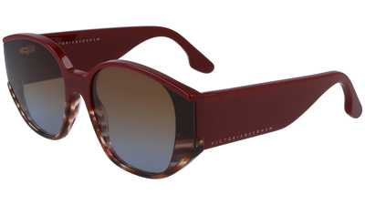 Victoria Beckham Grey Brown Oval Ladies Sunglasses Vb605s 605 52 In Brown,grey,red