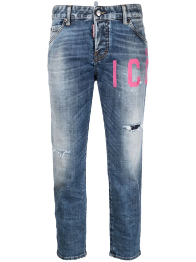 Dsquared2 Icon-print Straight-leg Jeans In Blue