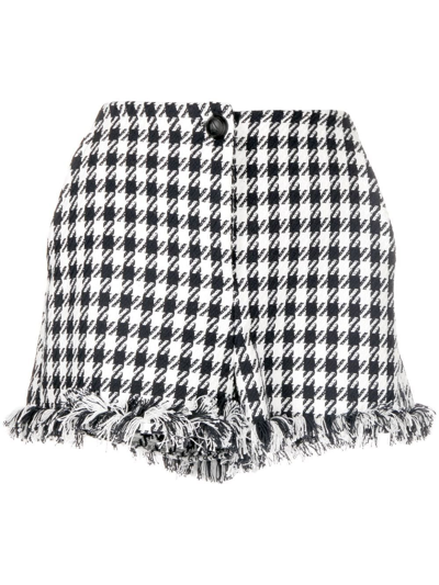 Twinset Houndstooth Frayed-edge Shorts In Black