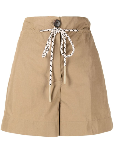 Twinset High-waisted Short Shorts In Brown