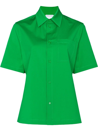 Bottega Veneta Short-sleeved Regular-fit Cotton Shirt In Green