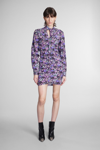 Isabel Marant Sandrine Tie-neck Ruched Floral-print Silk-blend Crepe Mini Dress In Viola