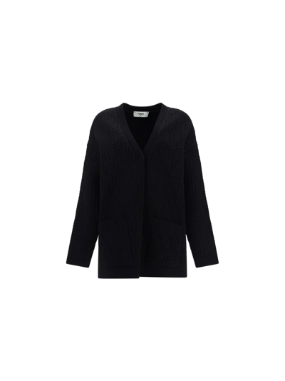 Fendi Black Reversible Cardigan With Jacquard Ff Motif In Knit Woman