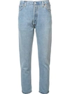 Re/done High-rise Cropped 'destruction' Jeans In Light Denim